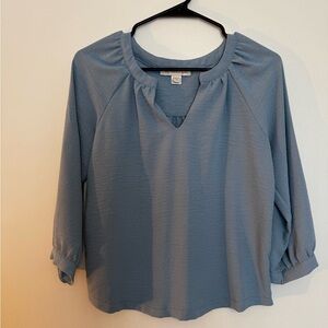 Chic Blue Blouse with Gathered Neckline